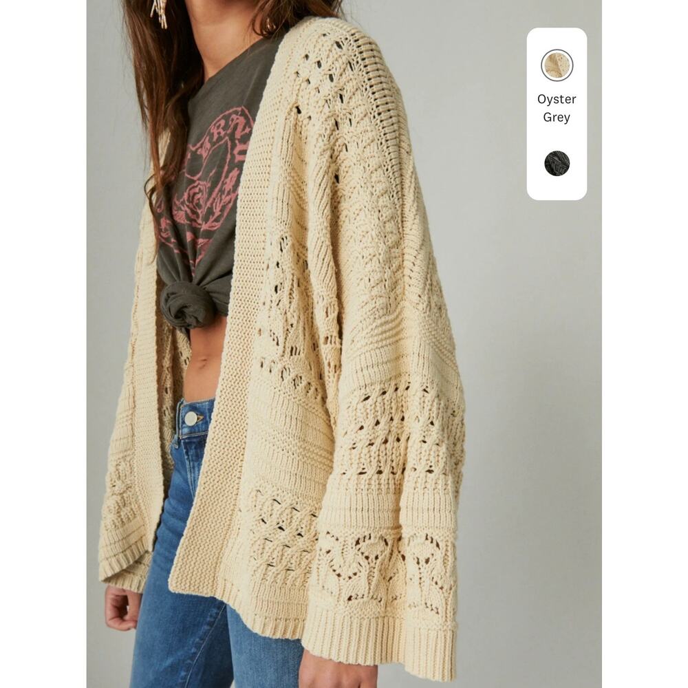 Lucky Brand Crochet Cardigan Boho Drop Shoulder‎ Large
